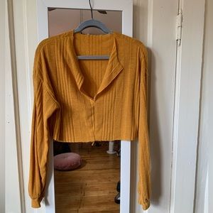 SHEIN Bishop Sleeve Rib-knit Crop Top